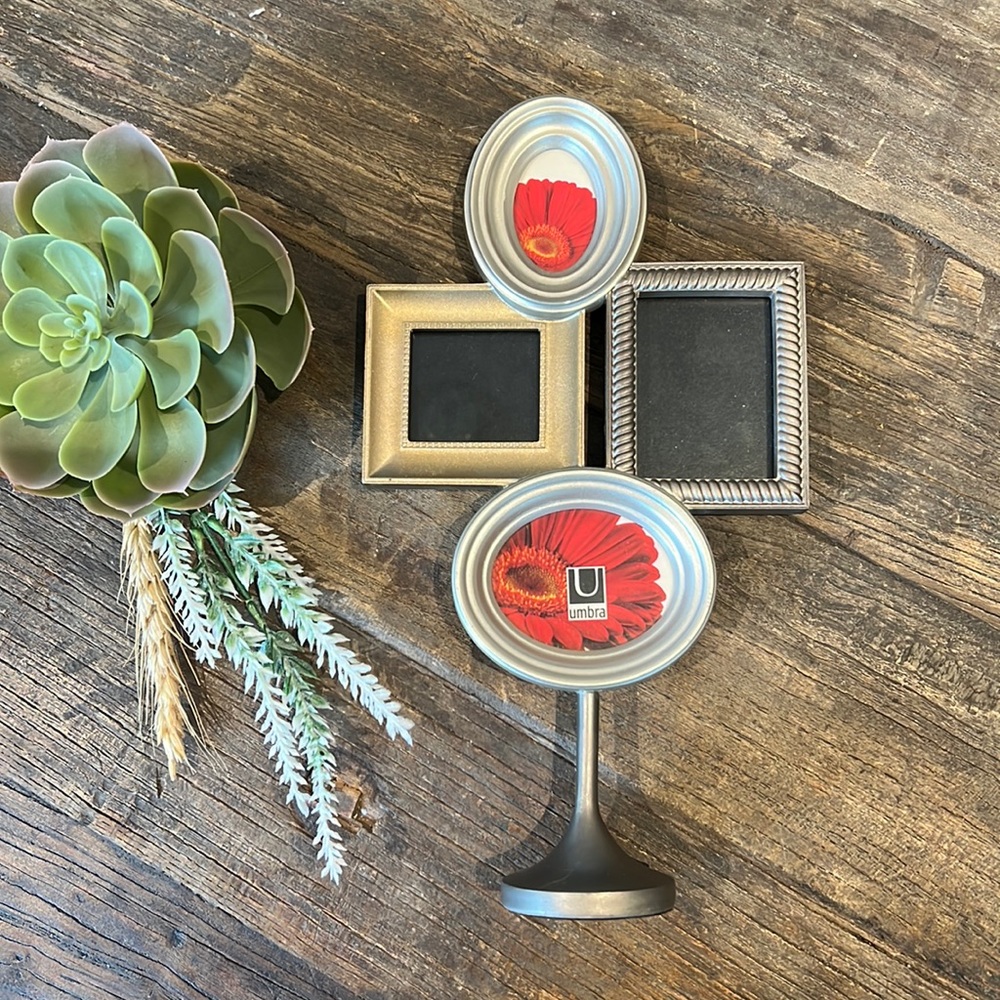 🎁4/$25 - UMBRA pewter mini frame stand -like NEW